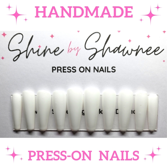 Handmade Luxury Press-On Nails | Sturdy & Reusable | SATIN WHITE - Picture 1 of 6